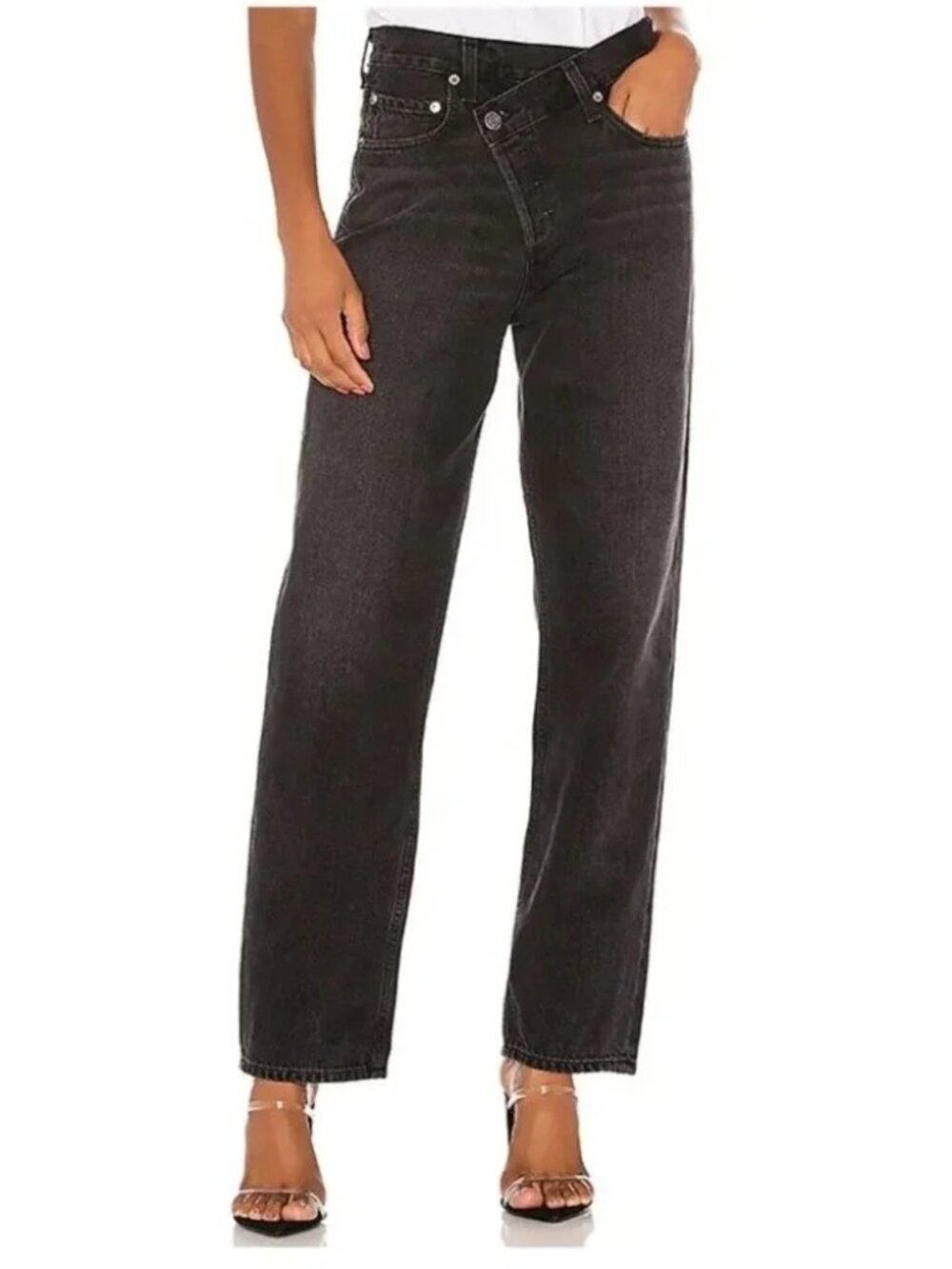 AGOLDE Criss Cross Upsized Jeans Size 24 Faded Black 100% Organic Cotton Denim